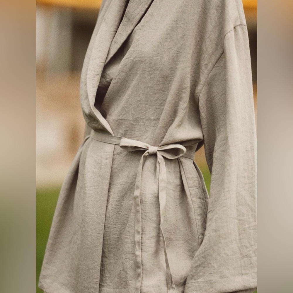 Zara Belted Textured Women's Long Sleeve Kimono Jacket In Beige/Tan Size M/L NWT - Picture 16 of 16